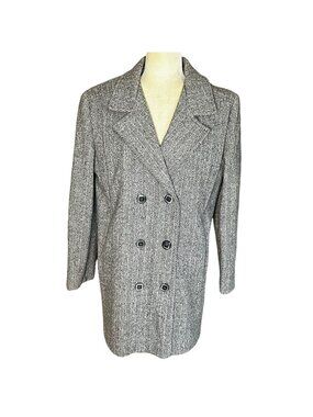 Vintage 80s Gray Herringbone Double Breasted Wool Coat ILGWU Size L Union Made